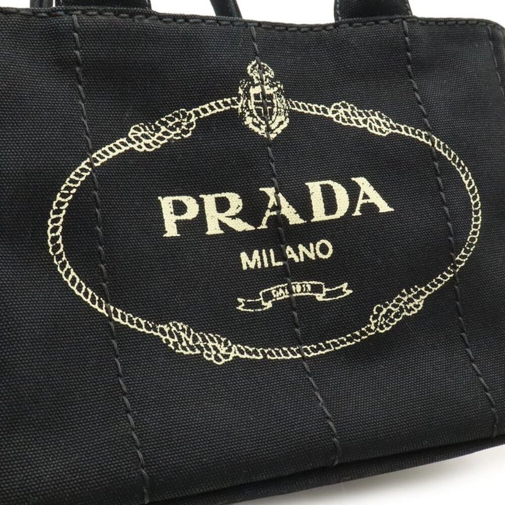 Prada Canapa Tote Bag 2-Way Shoulder Bag Striped Shoulder Canvas Nero Black - Picture 7 of 8